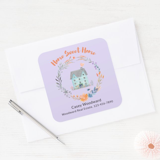 Home Sweet Home Realtor Promotional Budget Trendy Square Sticker (Envelope)