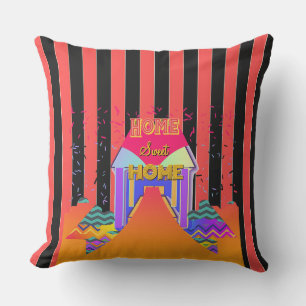 Home Sweet Home Red Black Stripes  Outdoor Pillow