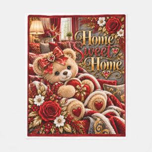 Home Sweet Home Red & Gold Teddy Bear Blanket   Co
