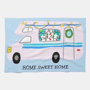 HOME SWEET HOME Retro Camper Motorhome RV Xmas Kitchen Towel