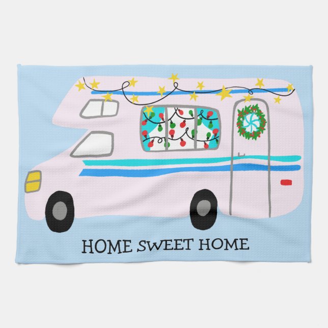 HOME SWEET HOME Retro Camper Motorhome RV Xmas Kitchen Towel (Horizontal)