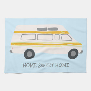 HOME SWEET HOME Retro Campervan Motorhome RV BLUE Kitchen Towel
