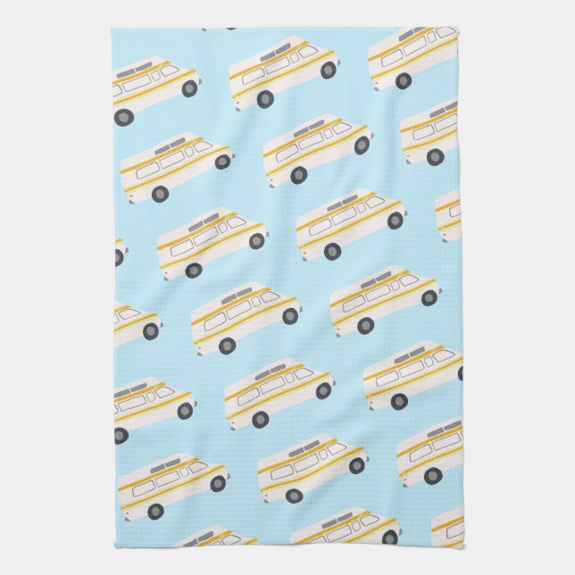 HOME SWEET HOME Retro Campervan Motorhome RV blue Kitchen Towel (Vertical)