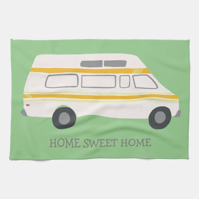 HOME SWEET HOME Retro Campervan Motorhome RV green Kitchen Towel (Horizontal)