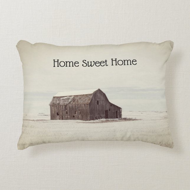 Home Sweet Home Rustic Barn Snow Accent Pillow (Front)