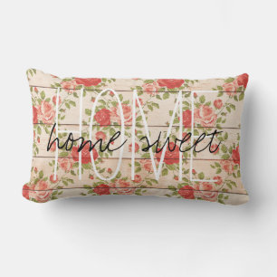 Home Sweet Home Rustic Vintage Roses Lumbar Pillow