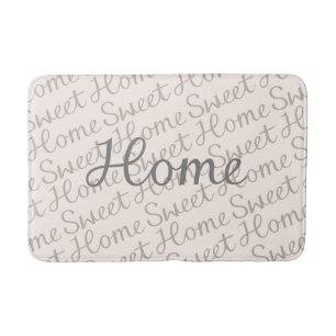Home Sweet Home Script Design in Grey Cream Taupe Bath Mat