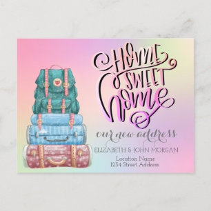 Home Sweet Home,Suitcases,Holographic New Address Announcement Postcard