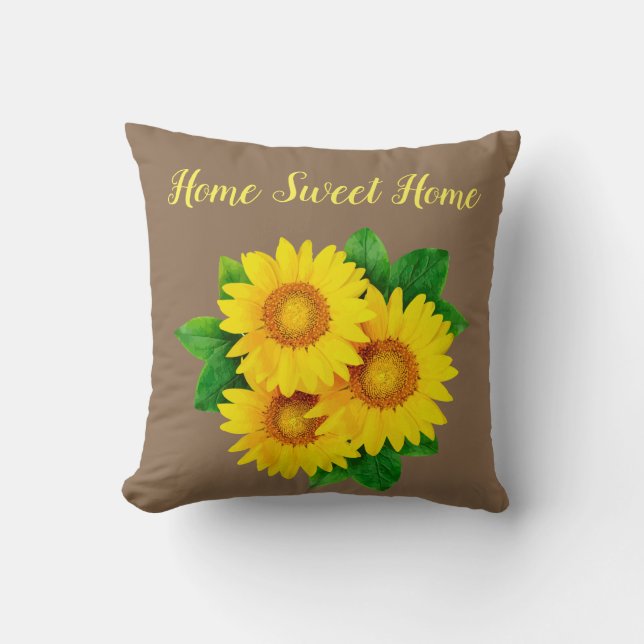 Home Sweet Home Sunflowers Throw Pillow (Front)