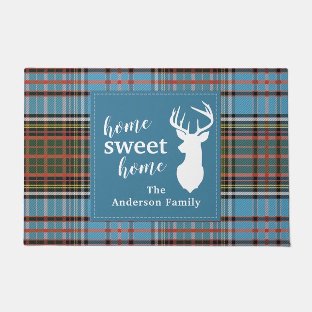 Home Sweet Home Tartan Anderson Plaid Personalized Doormat (Front)
