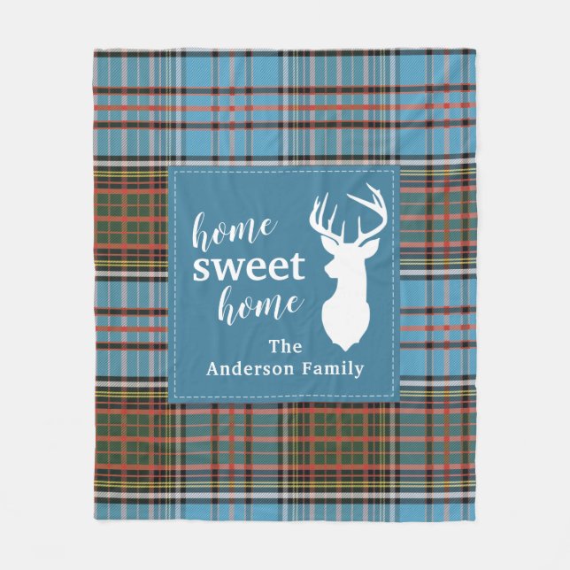 Home Sweet Home Tartan Anderson Plaid Personalized Fleece Blanket (Front)