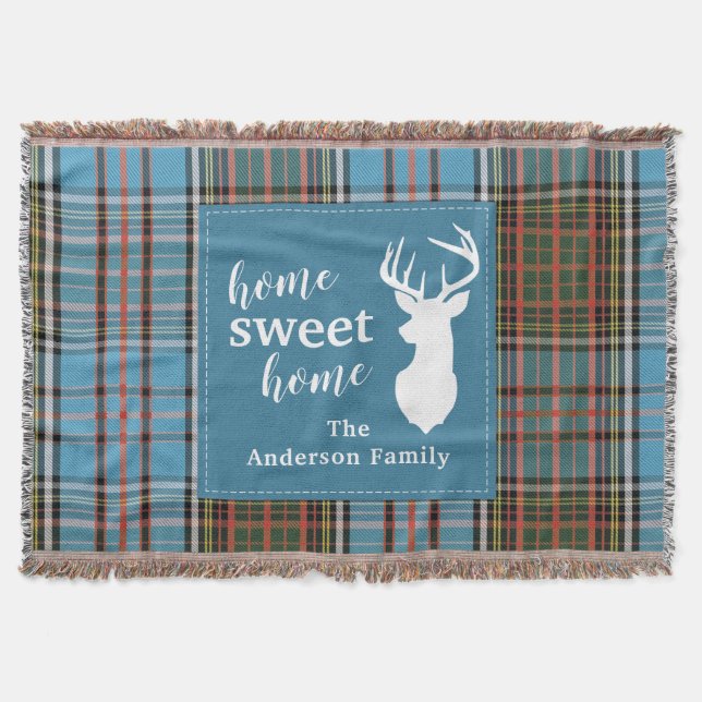 Home Sweet Home Tartan Anderson Plaid Personalized Throw Blanket (Front)