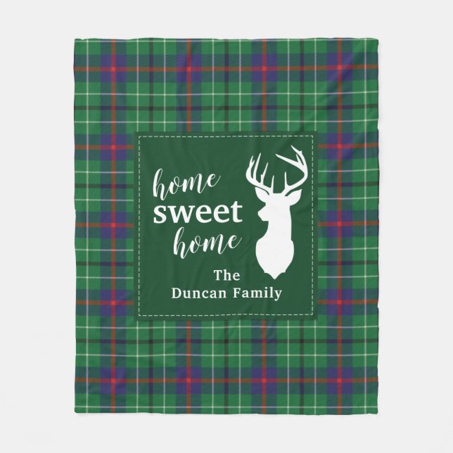 Home Sweet Home Tartan Duncan Plaid Personalized Fleece Blanket (Front)