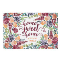 Home Sweet Home Typography Watercolor Fall Bouquet
