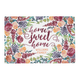 Home Sweet Home Typography Watercolor Fall Bouquet Laminated Place Mat