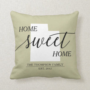 Home Sweet Home UT State Family Name Throw Pillow