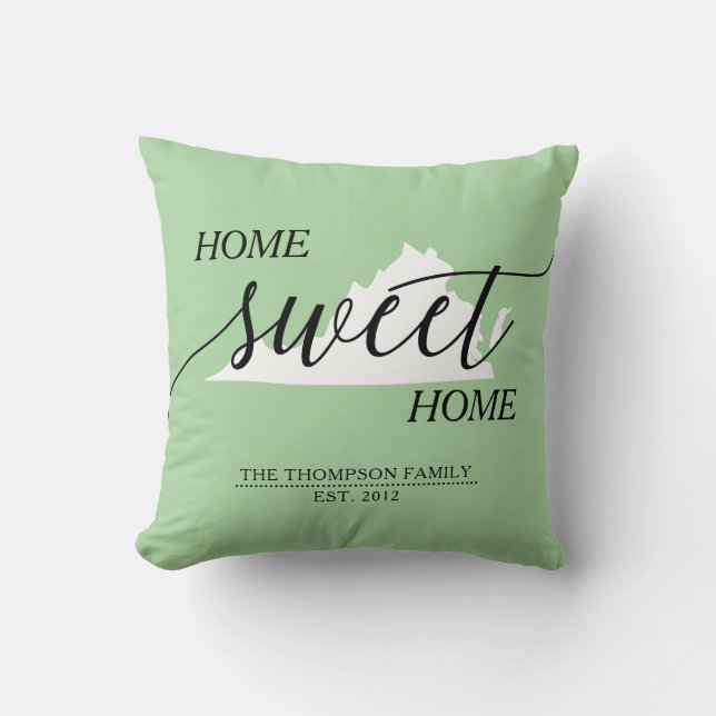 Home Sweet Home VA State Family Name Throw Pillow (Front)