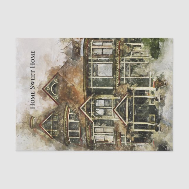 Home Sweet Home Victorian House in Shades of Brown Tissue Paper (Front)