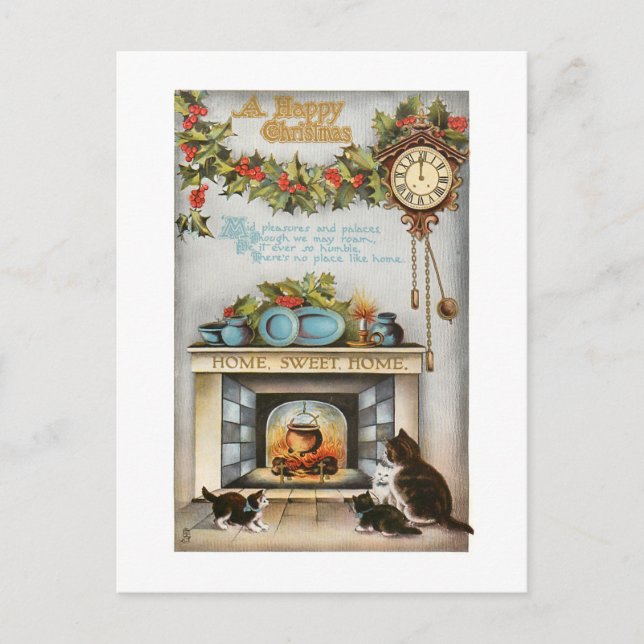 Home Sweet Home Vintage Christmas Hearth Postcard (Front)