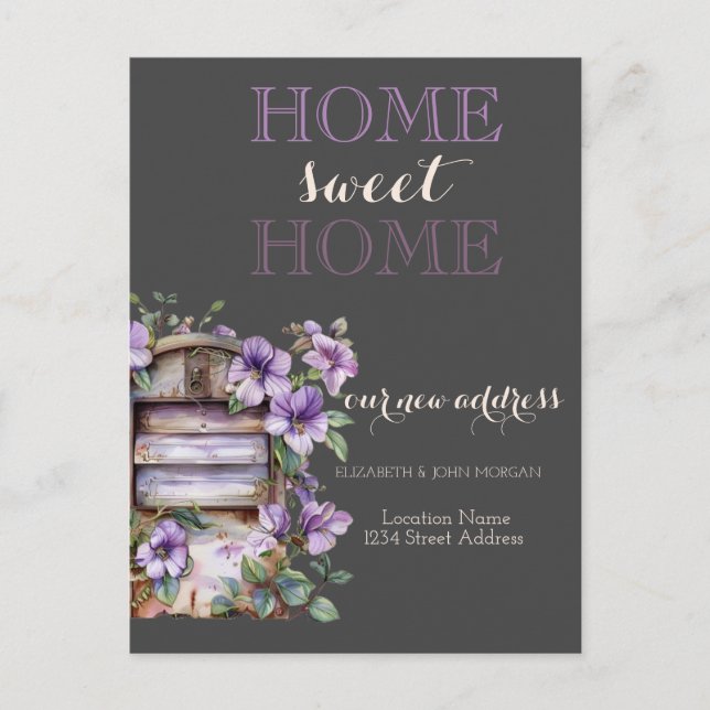 Home Sweet Home,Vintage Mailbox Flowers Announcement Postcard (Front)