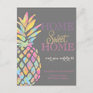 Home Sweet Home,Watercolor Pineapple  New Address Announcement Postcard