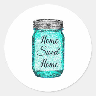 Home Sweet Home Watercolor Teal Mason Jar Classic Round Sticker