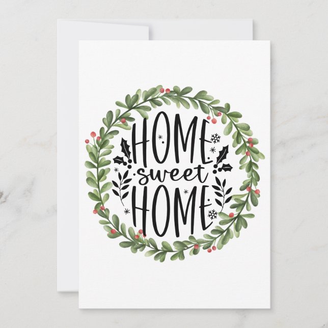 Home Sweet Home Watercolor Wreath Holiday Card (Front)