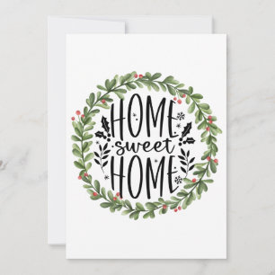Home Sweet Home Watercolor Wreath Holiday Card