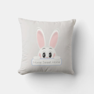 Home Sweet Home White Bunny on Light Grey Throw Pillow