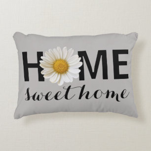 Home Sweet Home White Daisy Grey Accent Pillow