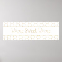 Home Sweet Home White Gold Hexagon Beehive Pattern