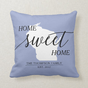 Home Sweet Home WI State Family Name Throw Pillow