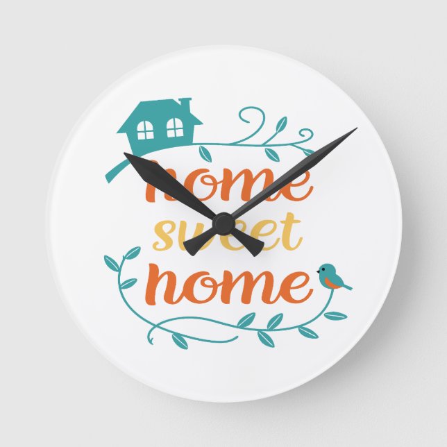 Home Sweet Home with Bird and House Round Clock (Front)
