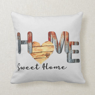 Home Sweet Home, Wood Heart Pattern  Throw Pillow