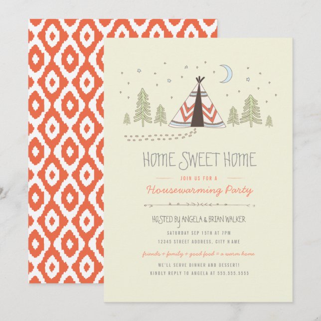Home Sweet Tipi Invitation de chauffage domestique (Devant / Derrière)