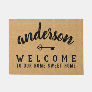 Home Sweet Welcome Burlap Farmhouse Personalized Doormat