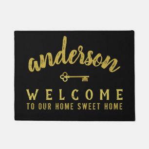 Home Sweet Welcome Classic Black Gold Personalized Doormat