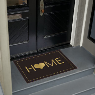 Home Text Gold Heart Doormat