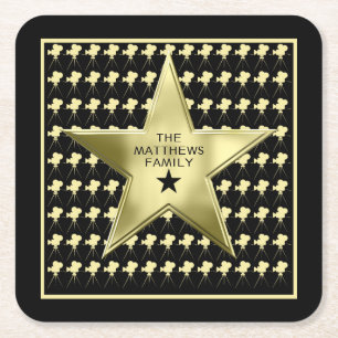 Home Theatre Personalized Family Name Movie Star Square Paper Coaster