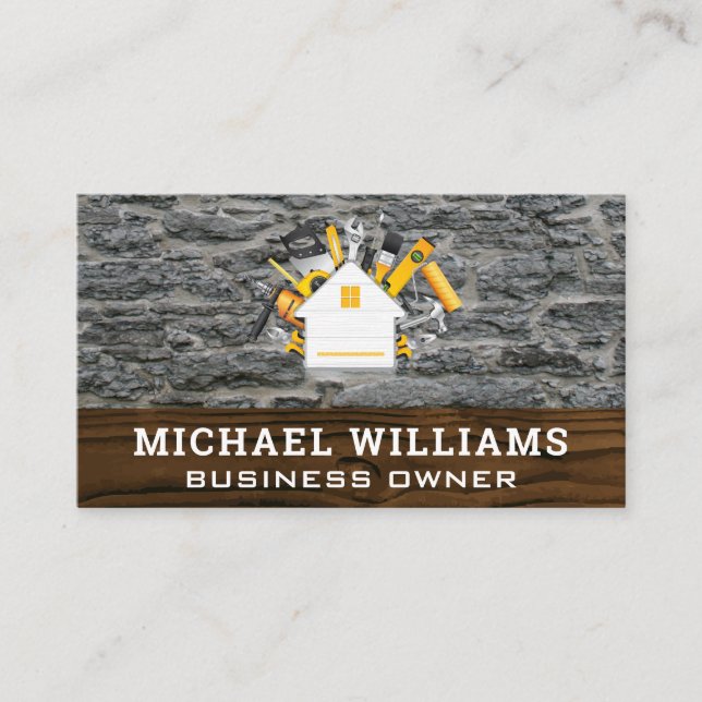 Home Tools | Wood Rock Background Business Card (Front)