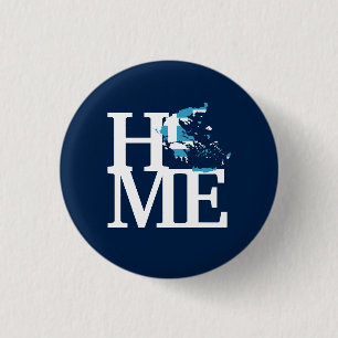 "HOME" Typography with the map of Greece & Flag 1 Inch Round Button