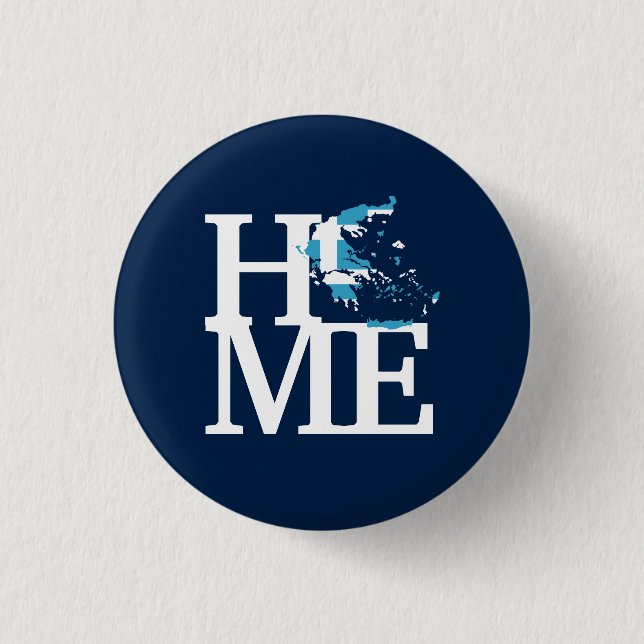 "HOME" Typography with the map of Greece & Flag 1 Inch Round Button (Front)