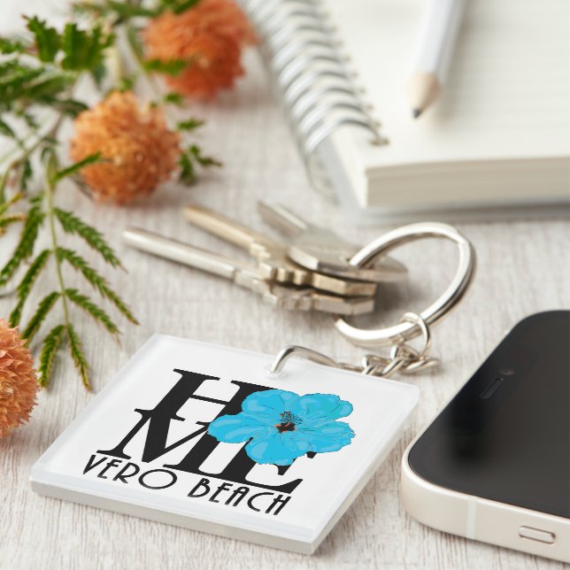 HOME Vero Beach Florida Blue Hibiscus  Keychain (Front Right)