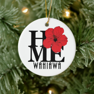 HOME Wahiawa Hawaii Red Hibiscus Ceramic Ornament