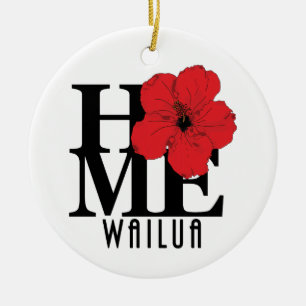 HOME Wailua Hawaii red Hibiscus Ceramic Ornament