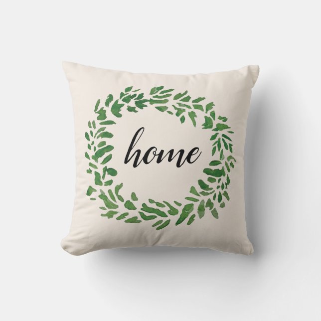 Home Welcome Wreath Throw Pillow (Front)