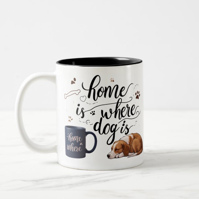 Home Where Dog Is – Cozy Blue Two-Tone Mug (Left)