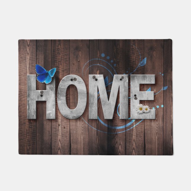 Home! with Butterflies and Flowers Doormat (Front)