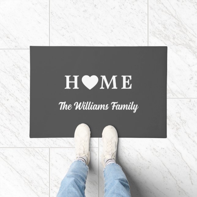 Home with Heart & Name Grey Doormat (Indoor)