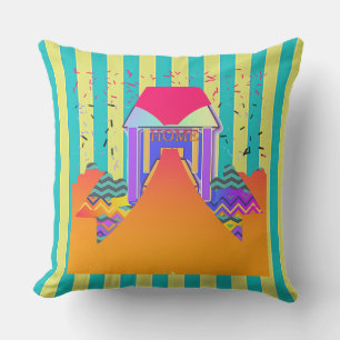 Home Yellow Aqua Stripe  Outdoor Pillow